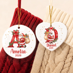 Personalized Cute Santa Claus Initial Ceramic Christmas Ornament with Name and Year Tree Decor Christmas Gift for Family Friends