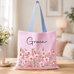 Personalized Birth Flower Large Capacity Seersucker Tote Bag with Name Anniversary Birthday Gift for Women Best Friends