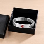 Personalised Medical Alert ID Stretch Bracelet with Engraved Medical Information Birthday Gift for Diabetic Allergy Epilepsy