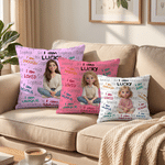 Personalized 3D-Effect Character Artwork I Am Lucky Soft Throw Pillow Cover with Name Home Decor Birthday Anniversary Gift for Family Kids
