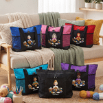 Personalised Yarn Knitting Cartoon Character Zippered Tote Bag with Name and Mesh Pocket Birthday Gift for Knitting Lovers Women