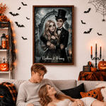 Personalized Gothic Style Cartoon Couple Photo Character Canvas Prints with Name Home Decor Ship from USA Halloween Anniversary Gift for Newlyweds
