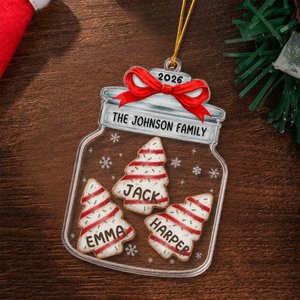 Personalised Christmas Theme Snowflake Family Name Jar-Shaped Ornament with 2-8 Names and Year Home Decor Christmas Gift for Family Friends