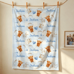 Personalized Highland Cow Love Heart Soft Throw Blanket with Name Home Decor Birthday Gift for Family Kids Cow Lovers