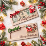 Personalised Merry Christmas Santa Claus Elk Wooden Money Holder Wallet with Name Christmas Gift for Kids