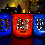 Personalized 3D-Effect Artwork Halloween Character Photo LED Light Candy Bucket with Name and Initial Trick or Treat Halloween Party Gift for Kids