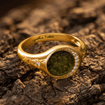 Personalized Moldavite Inspired Star Moon Sterling Silver Ring with Engraved Text Dainty Jewelry Birthday Anniversary Gift for Women