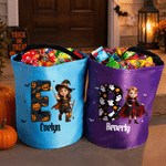 Personalized 3D-Effect Artwork Halloween Character Photo LED Light Candy Bucket with Name and Initial Trick or Treat Halloween Party Gift for Kids