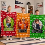 Personalized 3D-Effect Artwork Cartoon Character Sportball Design Throw Blanket with Name and Number Birthday Gift for Sport Lovers