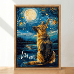 Photo personnalisée d'animal de compagnie dans le style de la peinture à l'huile – Reproductions sur toile « La Nuit étoilée » avec prénom – Décoration d'intérieur – Expédiée depuis les États-Unis – C