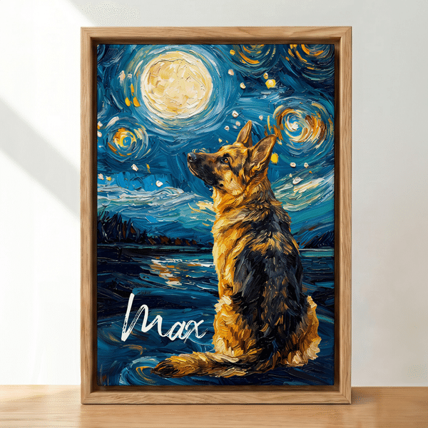 Photo personnalisée d'animal de compagnie dans le style de la peinture à l'huile – Reproductions sur toile « La Nuit étoilée » avec prénom – Décoration d'intérieur – Expédiée depuis les États-Unis – C
