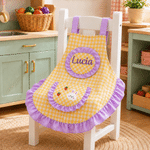 Personalized Multicolor Plaid Ruffle‑Trim 100% Cotton Apron with Name and Pocket Back to School Birthday Gift for Kids Girls
