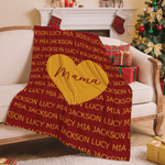 Gepersonaliseerde, veelkleurige, hartvormige decoratieve deken met naam en titel – woonaccessoire, verjaardags- of kerstcadeau voor mama, oma en het hele gezin