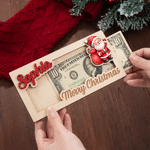Personalised Merry Christmas Santa Claus Elk Wooden Money Holder Wallet with Name Christmas Gift for Kids