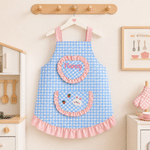 Personalized Multicolor Plaid Ruffle‑Trim 100% Cotton Apron with Name and Pocket Back to School Birthday Gift for Kids Girls