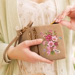 Personalised Crystal Birth Flower Butterfly PU Leather Wristlet Purse with Name Birthday Anniversary Gift for Women