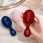 Personalized Gold-Foil Style Birth Flower Pearlescent  Air Cushion Comb with Name Daily Use Anniversary Birthday Gift for Women Girls