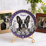 Personalized Floral 3D-Effect Artwork Pet Photo Ceramic Trinket Jewelry Dish with Name Daily Use Anniversary Birthday Gift for Pet Owner