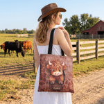 Personalized 3D-Effect Artwork Highland Cow Large Capacity Tote Bag with Name Daily Use Birthday Gift for Women Highland Cow Lovers
