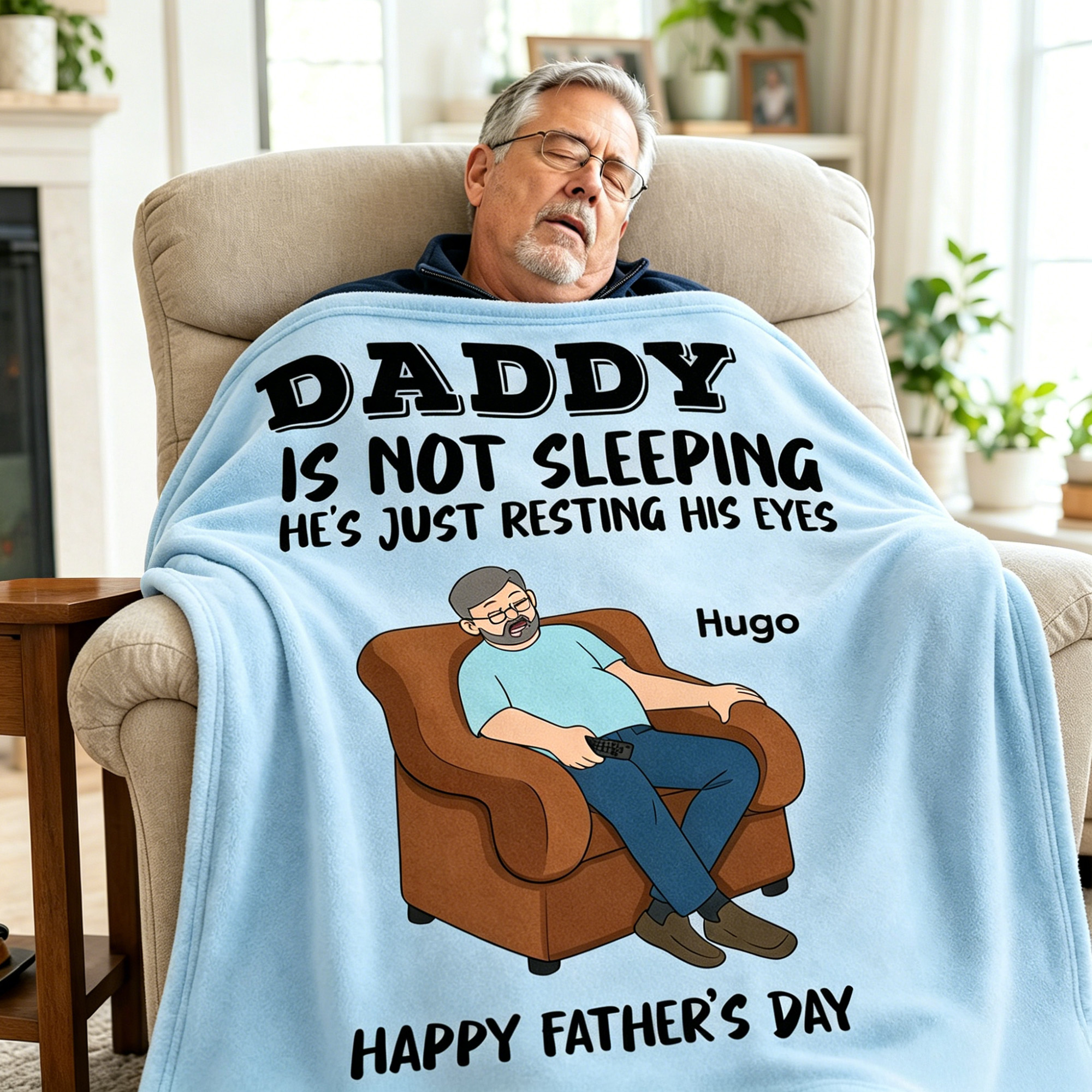 Personalisierte Cartoon-Charakter weiche Decke mit Namen und Text Raumdekoration Vatertag Geburtstag Geschenk für Papa Opa