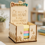 Personalized Big Heart Little Minds Flower Butterfly Sticky Note Holder with Title and Name Back to School Teacher's Gift for Teachers Educators