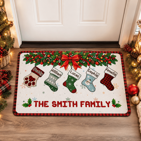 Personalised 1-8 Christmas Stockings Anti-Slip Doormat with Name Home Decor Christmas Gift for Family Parent