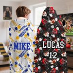Personalized Baseball Basketball Soft Hooded Blanket with Name Home Decor Game Day Team Gift for Sports Lover