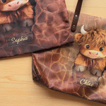 Personalized 3D-Effect Artwork Highland Cow Large Capacity Tote Bag with Name Daily Use Birthday Gift for Women Highland Cow Lovers