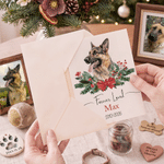 Biglietto di auguri personalizzato con ritratto ad acquerello del proprio animale domestico, con nome e anno: regalo commemorativo di Natale per gli amanti e i proprietari di animali domestici 2