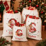 Personalised Merry Christmas Santa Claus Canvas Drawstring Gift Bag with Name and Initial Christmas Eve Party Gift for Kids