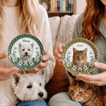 Personalized Floral 3D-Effect Artwork Pet Photo Ceramic Trinket Jewelry Dish with Name Daily Use Anniversary Birthday Gift for Pet Owner