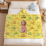 Personalised 3D-Effect Artwork Cartoon Character Hooded Blanket with Photo and Name Home Decor Encouragement Birthday Gift for Family Kids