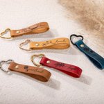 Personalized Retro Leather Birth Flower Keychain with Engraved Name Birthday Wedding Gift for Her