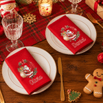 Personalized Cute Santa Claus Initial 100% Cotton Red Napkin with Name Table Decor Christmas Gift for Family Friends