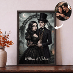 Personalized Gothic Style Cartoon Couple Photo Character Canvas Prints with Name Home Decor Ship from USA Halloween Anniversary Gift for Newlyweds