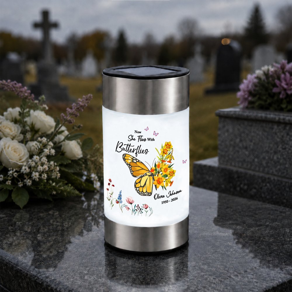Personalised Half Butterfly Half Birth Flower Solar Garden Light with Text Garden Decor Memory Sympathy Gift for Loss of Relatives 5