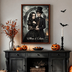 Personalized Gothic Style Cartoon Couple Photo Character Canvas Prints with Name Home Decor Ship from USA Halloween Anniversary Gift for Newlyweds