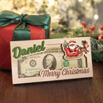 Personalised Merry Christmas Santa Claus Elk Wooden Money Holder Wallet with Name Christmas Gift for Kids