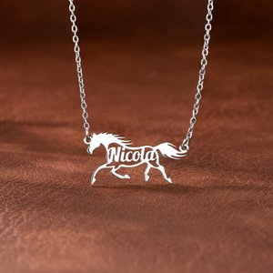 Collana personalizzata in argento sterling, con ciondolo a forma di cavallo e nome - Regalo di compleanno per appassionati di equitazione