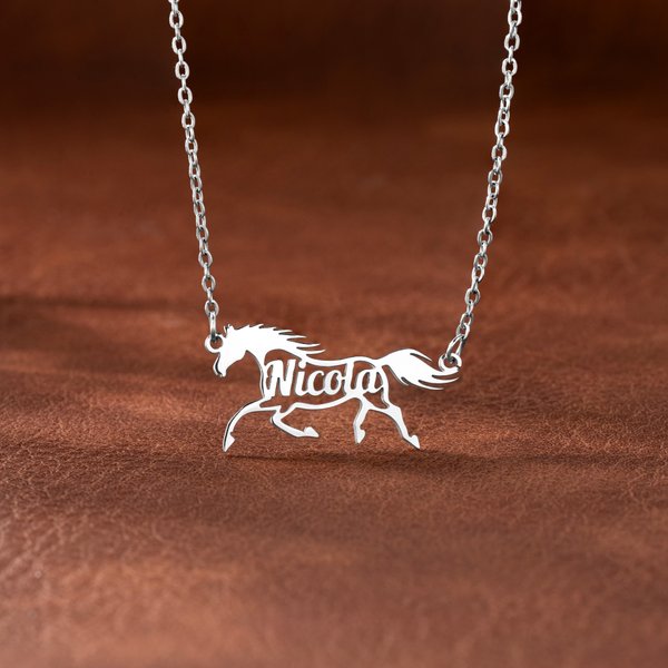 Custom Horse Shape Name Necklace | Sterling Silver Jewellery, Birthday Gift for Women Equestrian Lovers
