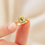 Personalized Heart Angel Wing Sterling Silver Ring with Engraved Name Dainty Jewelry Birthday Anniversary Gift for Mom Grandma
