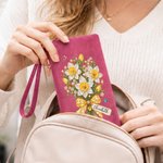 Personalised Crystal Birth Flower Butterfly PU Leather Wristlet Purse with Name Birthday Anniversary Gift for Women
