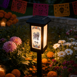 Personalized Flower Sugar Skull Pet Photo Solar Garden Light with Name Garden Use Memorial Day of the Dead Gift for Pet Owners Lovers