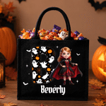 Personalized 3D-Style Character Artwork Halloween Wizard Vampire Ghost Large Jute Bag with Initial and Name Halloween Trick or Treat Gift for Kids