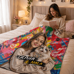 Personalized Graffiti Style Oil Painting Photo Soft Throw Blanket with Name Home Decor Birthday Gift for Pet Owners Lovers