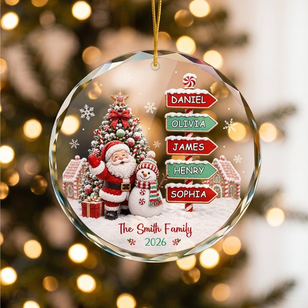 Personalised Santa Claus Snowman Christmas Tree 1-8 Names Glass Acrylic Ornament with Text and Year Home Decoration Christmas Gift for Family