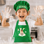 Personalised Cute Cartoon Illustration Style Apron and Chef Hat Set with Name and Photo Baking Party Birthday Gift for Kids Children