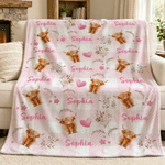 Personalized Highland Cow Love Heart Soft Throw Blanket with Name Home Decor Birthday Gift for Family Kids Cow Lovers