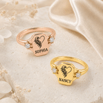 Personalized Heart Angel Wing Sterling Silver Ring with Engraved Name Dainty Jewelry Birthday Anniversary Gift for Mom Grandma