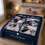 Personalized Multicolour Heart 4 Photos Collage Soft Throw Blanket with Name and Text Home Decor Anniversary Birthday Gift for Family Couples